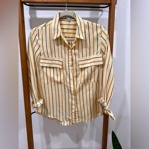Off white yellow striped button down work shirt
